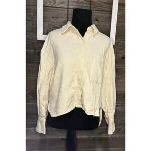 Zara  cropped button up long sleeve flannel 100% cotton cream women's size XS